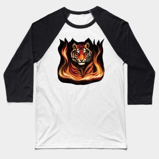 Tiger Walking Through Fire Baseball T-Shirt